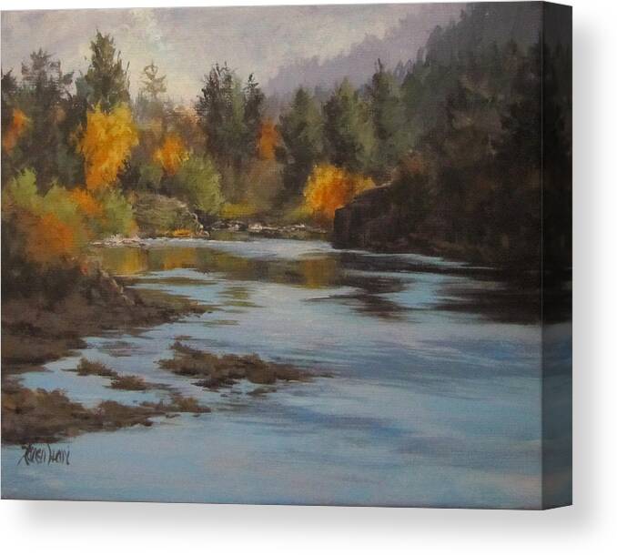 Landscape Canvas Print featuring the painting Fall at Colliding Rivers by Karen Ilari