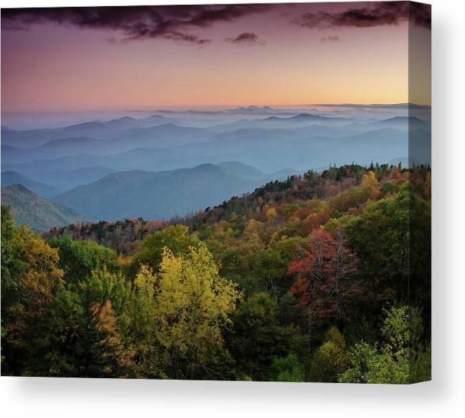 Autumn Canvas Print featuring the photograph Fall Sunset the Blue Ridge Parkway by Kelly VanDellen