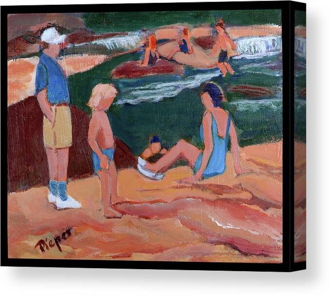 Slide Rock Arizona Canvas Print featuring the painting Family at Slide Rock Park by Betty Pieper