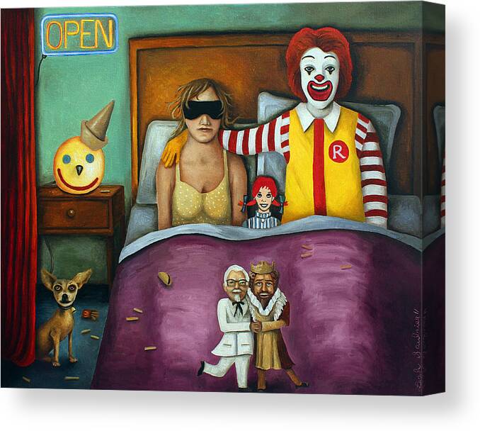 Mcdonald's Canvas Print featuring the painting Fast Food Nightmare 2 different tones by Leah Saulnier The Painting Maniac
