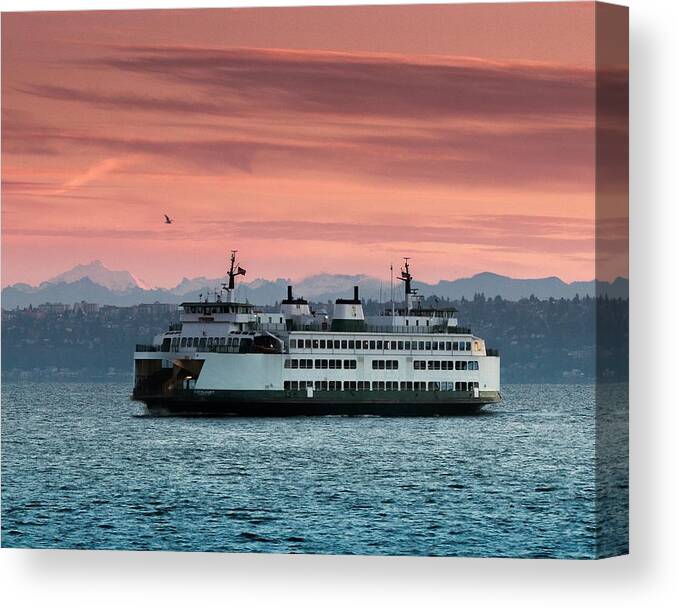 Sunrise Canvas Print featuring the photograph Ferry Cathlamet at Dawn.1 by E Faithe Lester