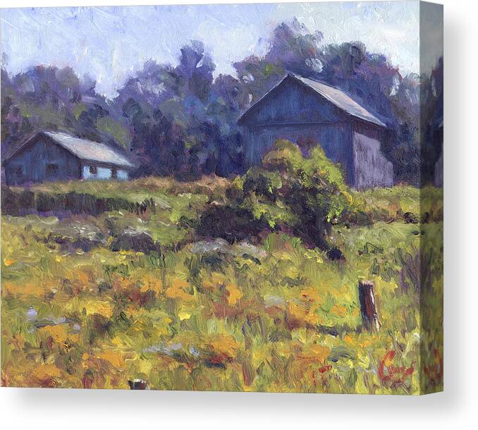 Impressionist Canvas Print featuring the painting Field, Barn, and Shed by Michael Camp