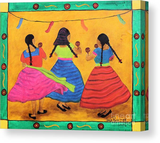 Mexican Art Canvas Print featuring the painting Fiesta en mi Pueblo by Sonia Flores Ruiz