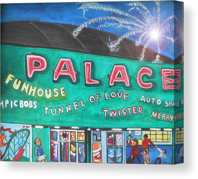 Asbury Park Art Canvas Print featuring the painting Fireworks at the Palace by Patricia Arroyo