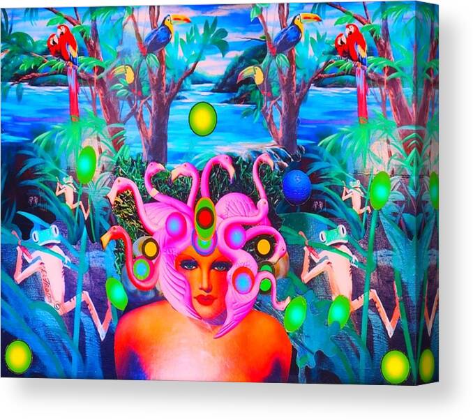 Jungle Canvas Print featuring the photograph FlamingoDeusa, Princess of the Neon Jungle by Douglas Fromm