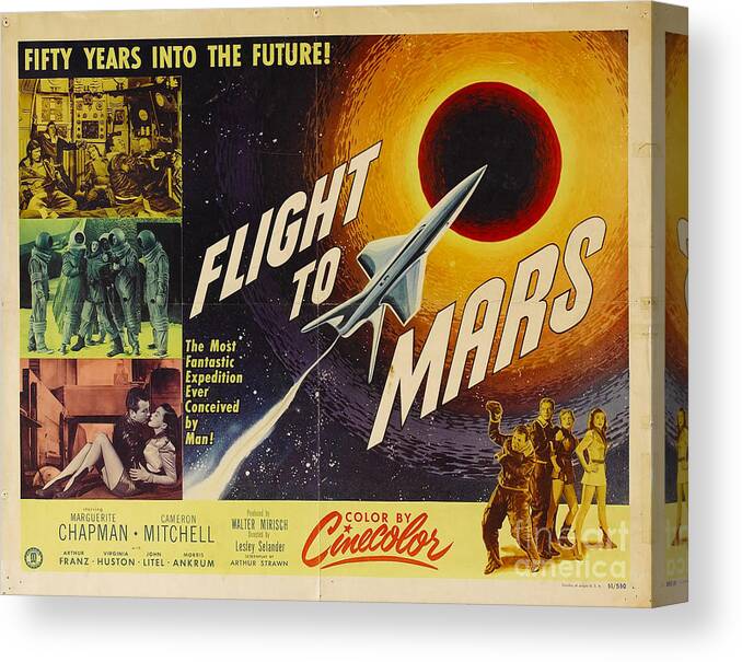 Sci Fi Canvas Print featuring the painting Flight to Mars 1951 sci fi movie poster by Vintage Collectables