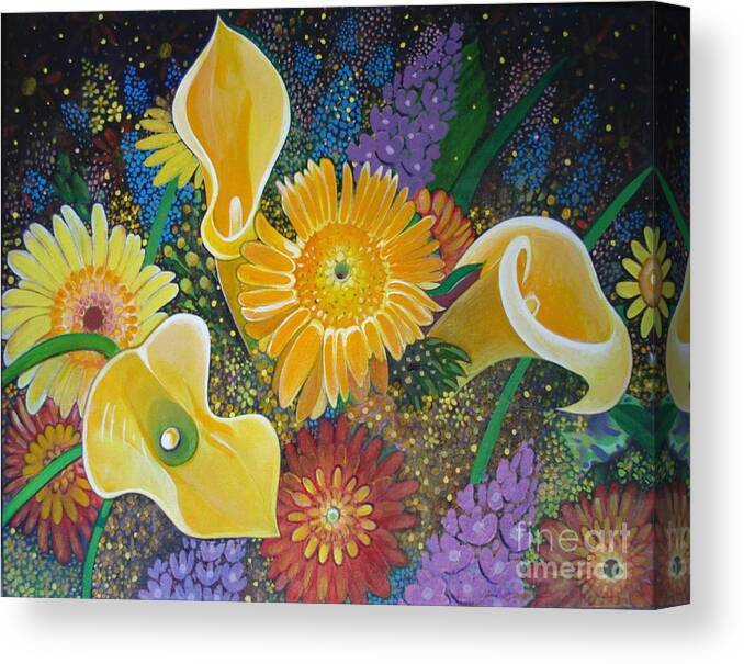 Flowers Canvas Print featuring the painting Floral Fireworks by Helena Tiainen