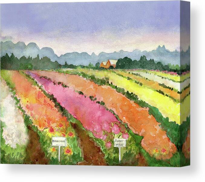 Flower Farm Canvas Print featuring the painting Dahlia Flower Farm by Blenda Studio