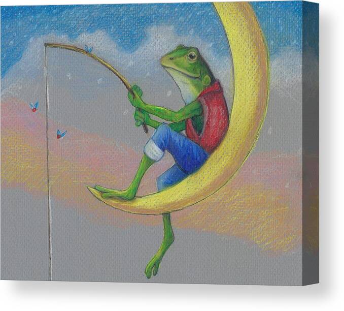 Frog Canvas Print featuring the drawing Fly Fishin' by Cynthia Westbrook