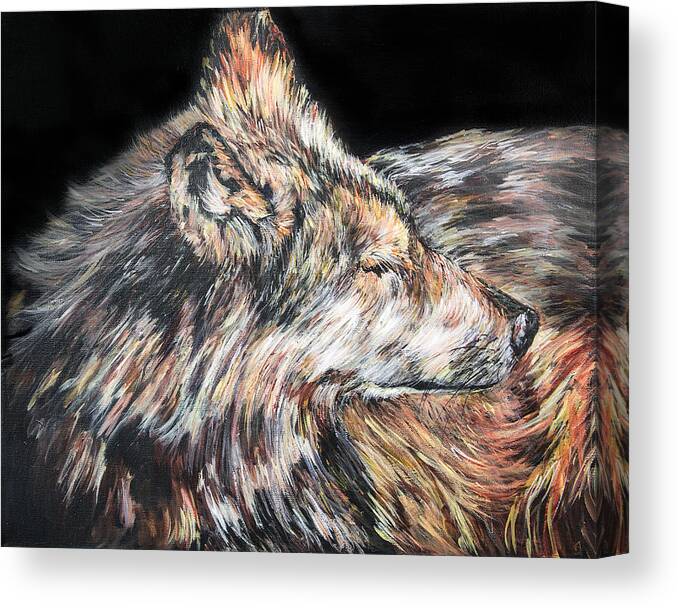 Wolf Canvas Print featuring the painting Follow Me by Sally Quillin