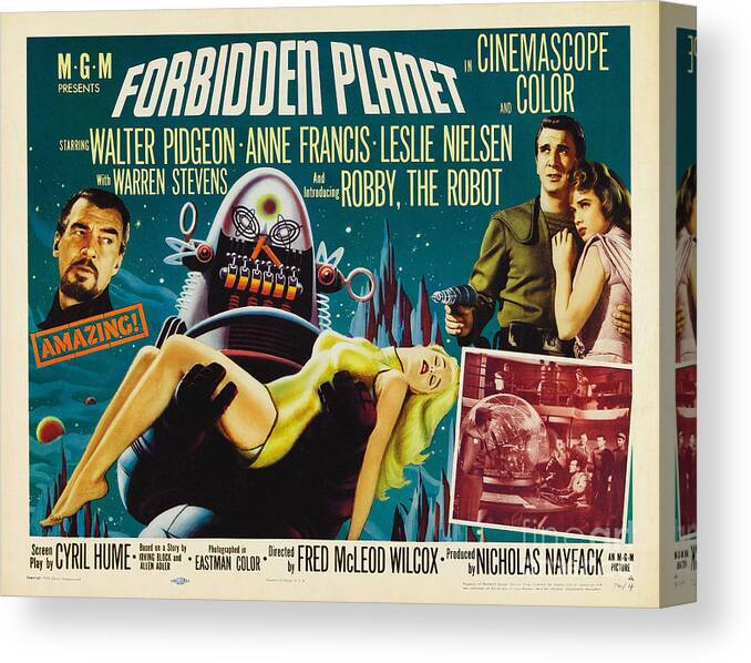 Forbidden Planet Canvas Print featuring the painting Forbidden Planet in CinemaScope retro classic movie poster by Vintage Collectables