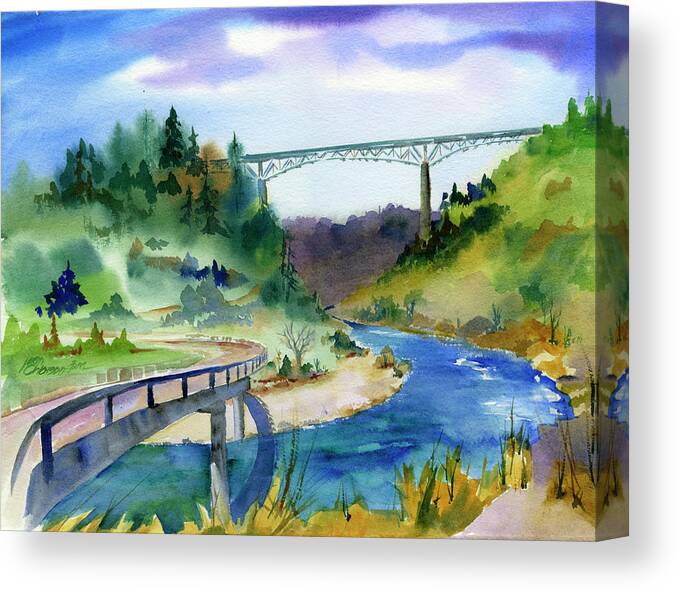 Foresthill Bridge Canvas Print featuring the painting Foresthill Bridge #2 by Joan Chlarson