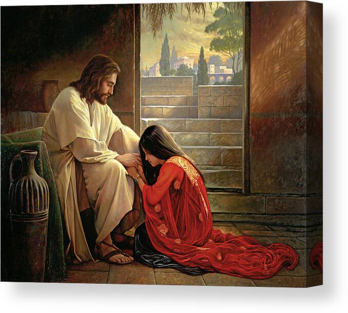 Jesus Canvas Print featuring the painting Forgiven by Greg Olsen