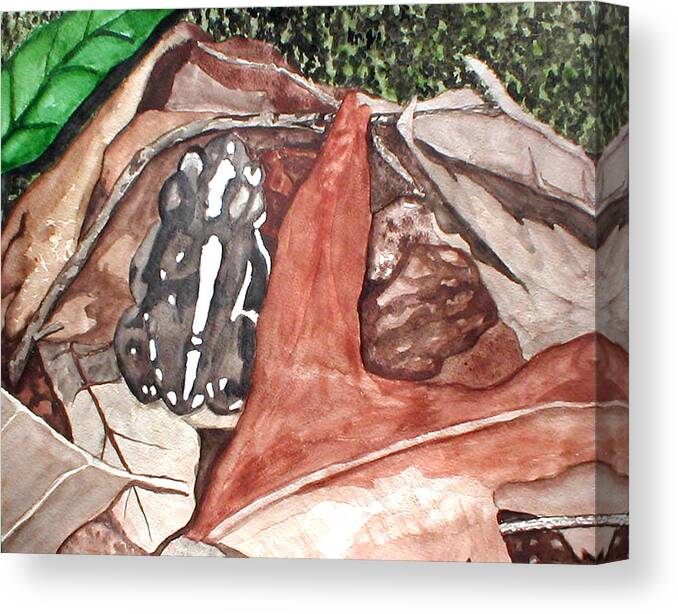 Fort Canvas Print featuring the painting Fort Toulouse Frog in Leaves by Beth Parrish