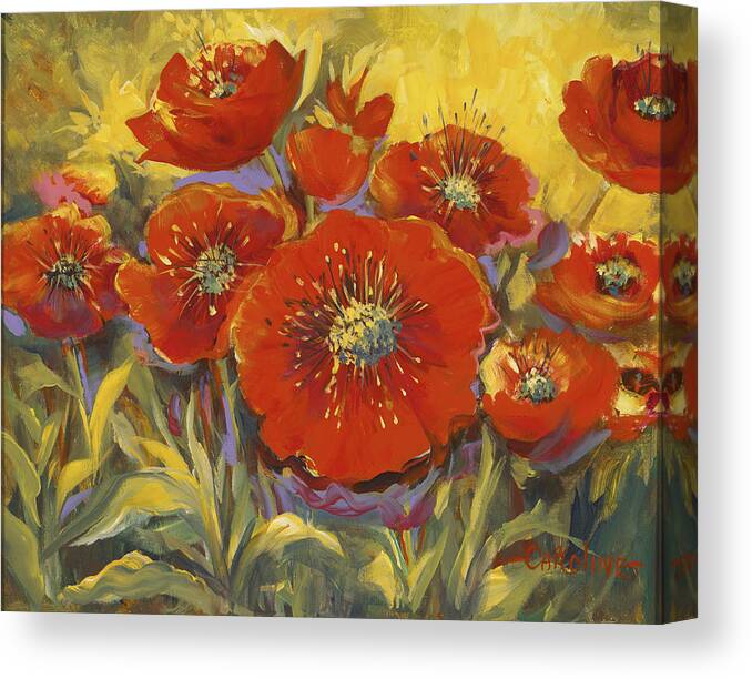 Plants Canvas Print featuring the painting Fortuitous Poppies by Caroline Patrick
