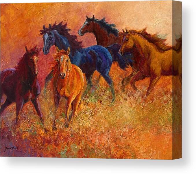 Horses Canvas Print featuring the painting Free Range - Wild Horses by Marion Rose