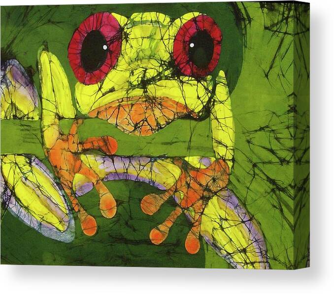  Canvas Print featuring the tapestry - textile Frog on Gingko by Kay Shaffer