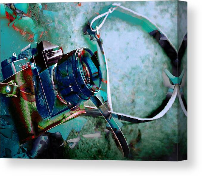 Camera Canvas Print featuring the mixed media Frozen In Time Camera Collection by Marvin Blaine