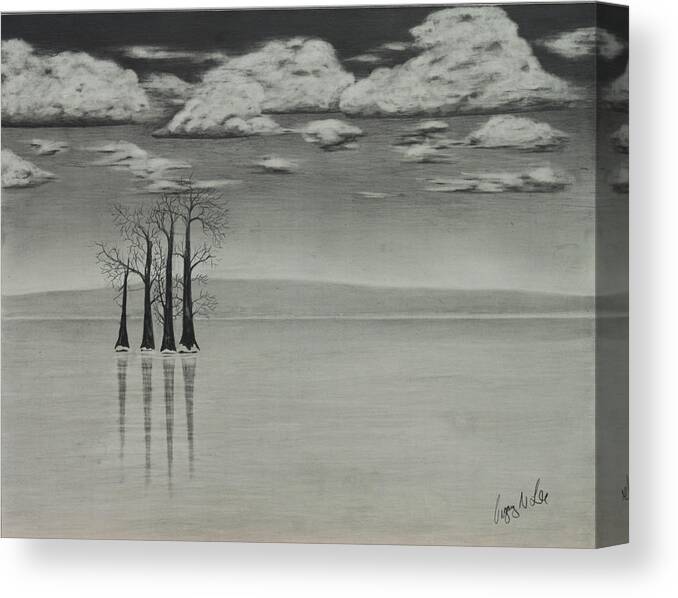 Lake Canvas Print featuring the drawing Frozen Lake by Gregory Lee