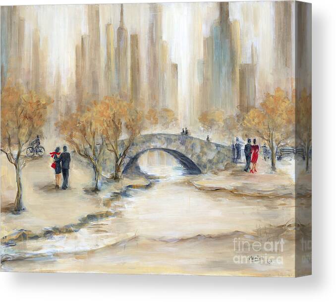 Central Park Canvas Print featuring the painting Gapstow Bridge And Lovers by Marilyn Dunlap