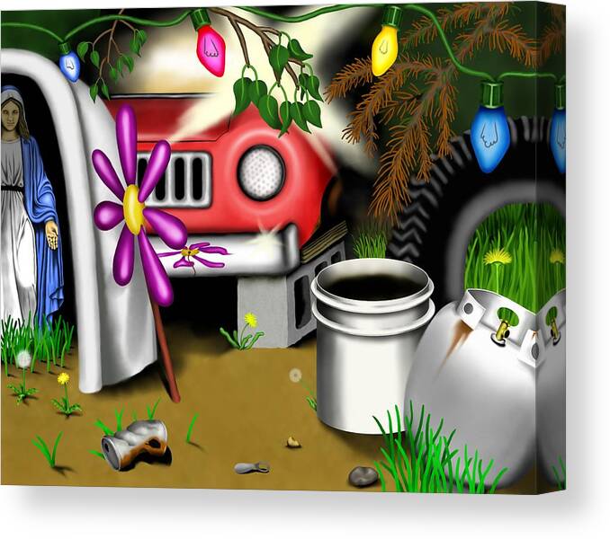 Surrealism Canvas Print featuring the digital art Garden Landscape I - Into The Trailorpark by Robert Morin