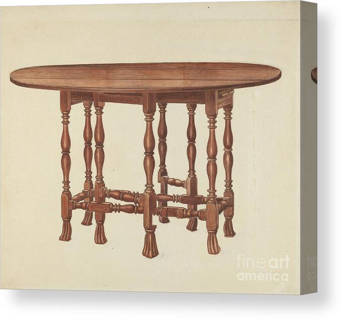  Canvas Print featuring the drawing Gate Leg Table by Frank Wenger