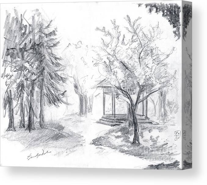 Drawing Canvas Print featuring the drawing Gazebo by Brandy Woods