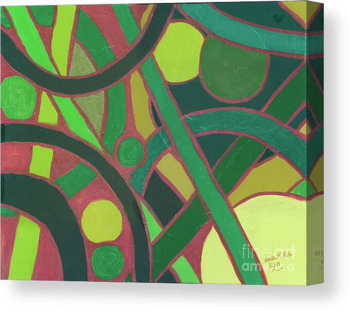 Geometric Canvas Print featuring the painting Geometric Study Green on Copper by Ania M Milo