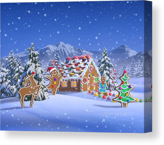 Christmas Canvas Print featuring the digital art Gingerbread House by Jerry LoFaro