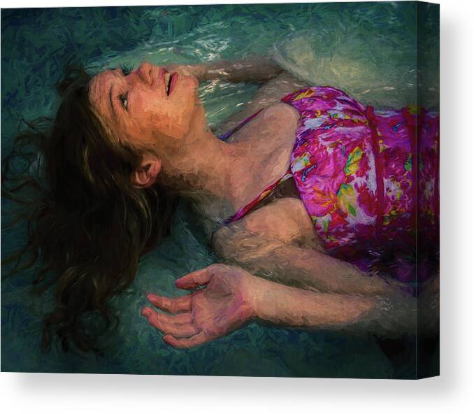 Girl Canvas Print featuring the painting Girl in the Pool 11 by Mike Penney