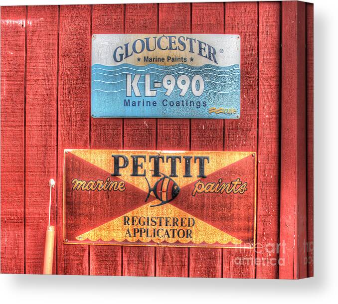 Miss Evelyn Canvas Print featuring the photograph Gloucester Pettit Marine Sign by Greg Hager