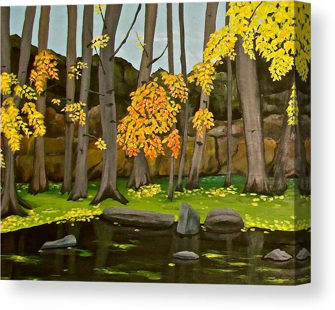 Meadow Park Canvas Print featuring the painting Gold on the River Meadow Park Lyons CO by Renee Noel