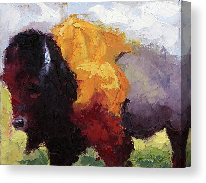 Buffalo Canvas Print featuring the painting Golden Coat by Lewis Bowman