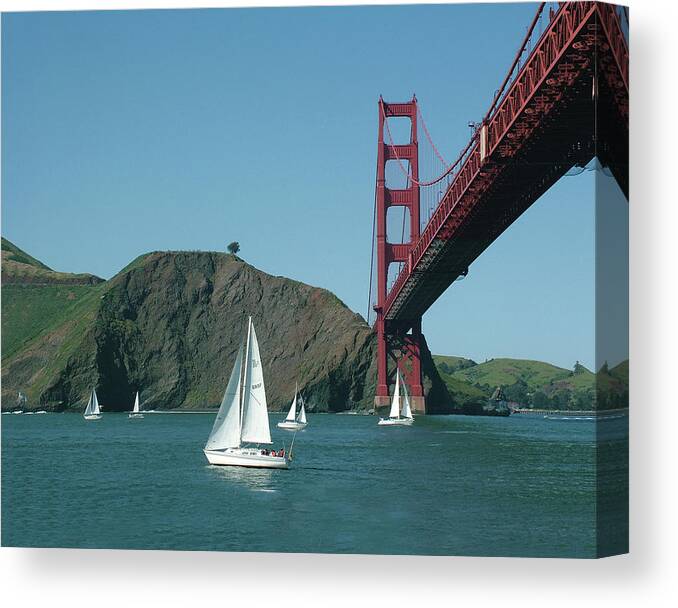 Bridge Canvas Print featuring the photograph Golden Gate Bridge and Sailboats by William Bitman