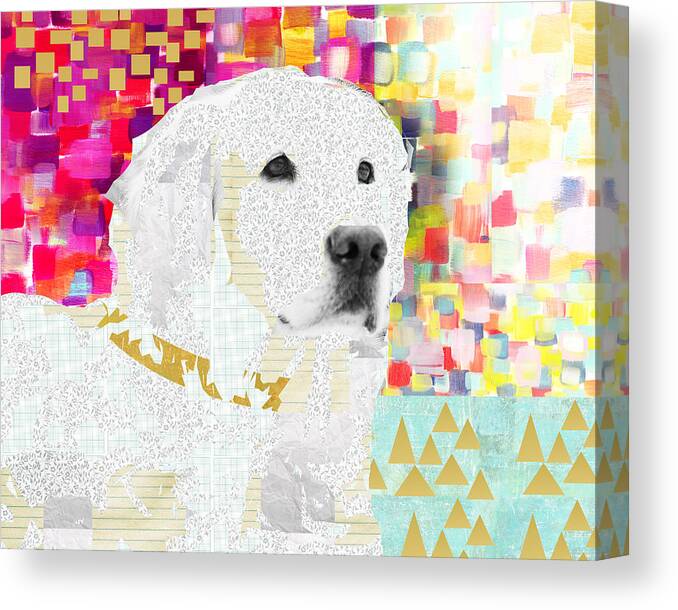 Golden Canvas Print featuring the mixed media Golden Retriever Collage by Claudia Schoen