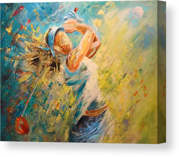 Sports Canvas Print featuring the painting Golf Passion by Miki De Goodaboom
