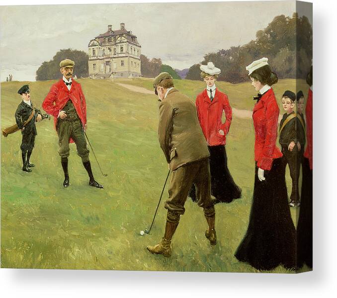 Golf Canvas Print featuring the painting Golf Players at Copenhagen Golf Club by Paul Fischer