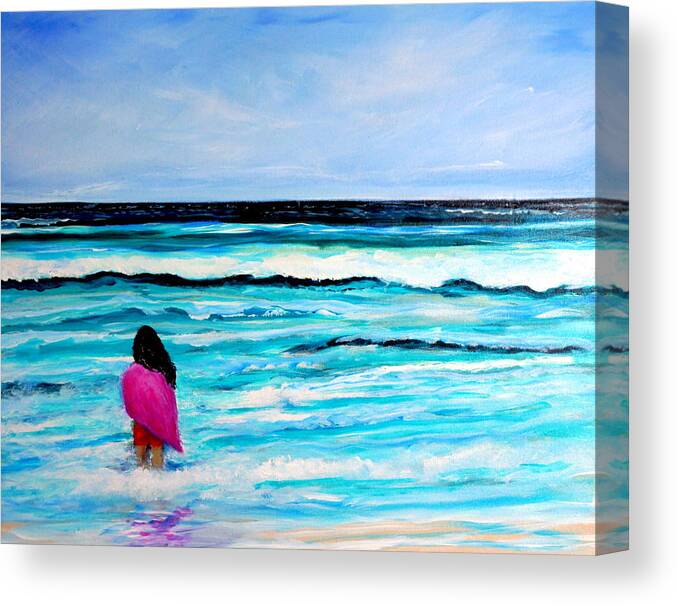 Surf Canvas Print featuring the painting Goodbye Ocean Girl on Beach by Katy Hawk