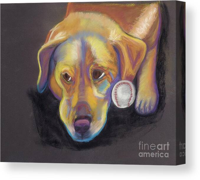 Dogs Canvas Print featuring the pastel GotBalls4Pets? Golden Lab by Ann Hoff