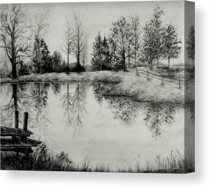 Grandpa Canvas Print featuring the drawing Grandpa's Pond by Sipporah Art and Illustration