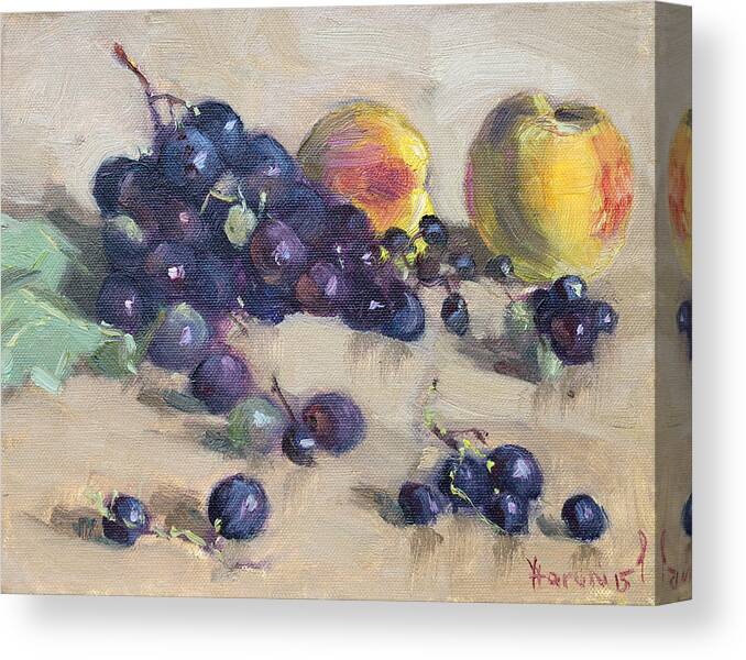 Grape Canvas Print featuring the painting Grape and Peach by Ylli Haruni