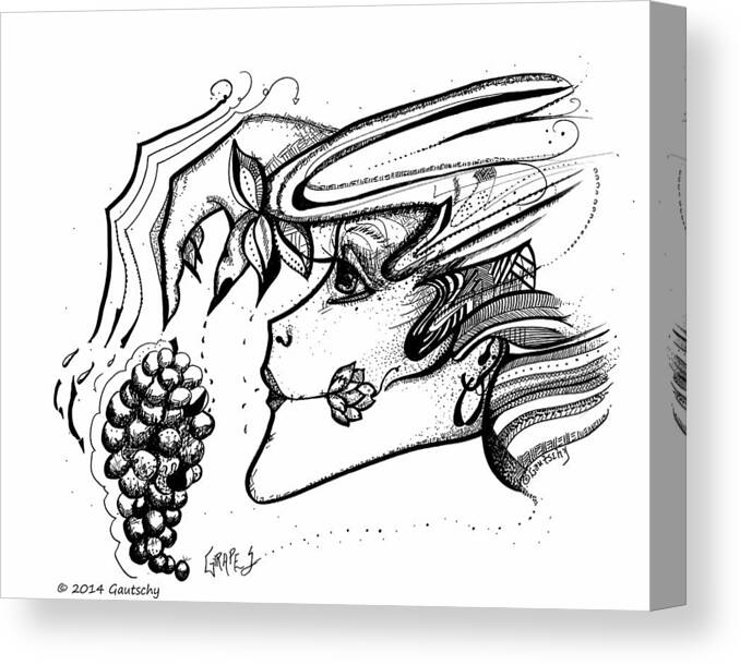 Woman Canvas Print featuring the drawing Grapes by Gautschy Artist