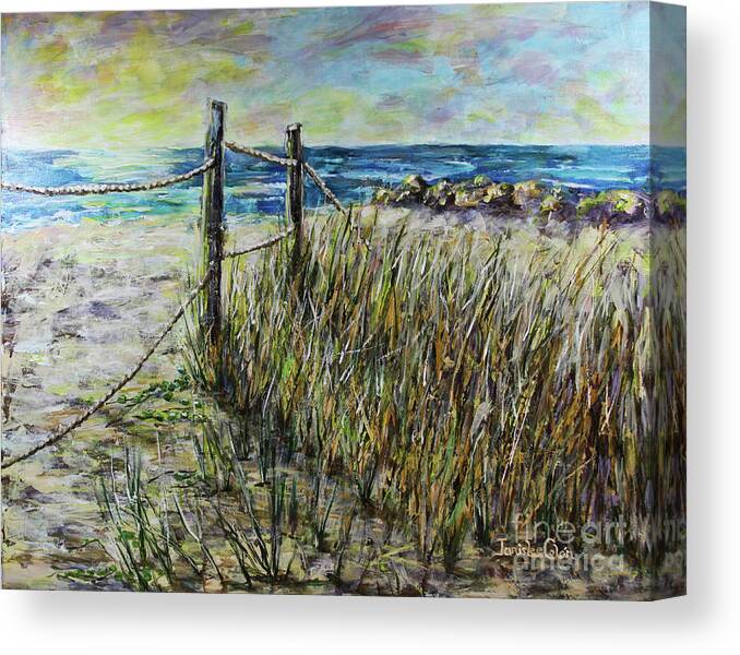 Grass Canvas Print featuring the painting Grassy Beach Post Morning 1 by Janis Lee Colon