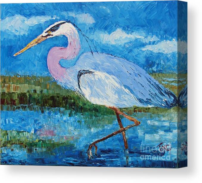 Blue Heron Canvas Print featuring the painting Great Blue Heron by Doris Blessington
