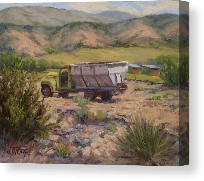 Truck Canvas Print featuring the painting Green and Silver Truck by Jane Thorpe