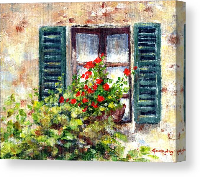 Floral Canvas Print featuring the painting Green Shutters by Marsha Young