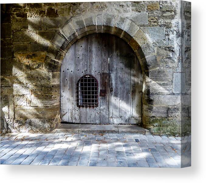 Door Canvas Print featuring the photograph Guard Tower Door - Rothenburg by Pamela Newcomb
