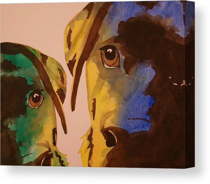 Labrador Canvas Print featuring the painting Guiness Green and Bella Blue by Lynn Babineau