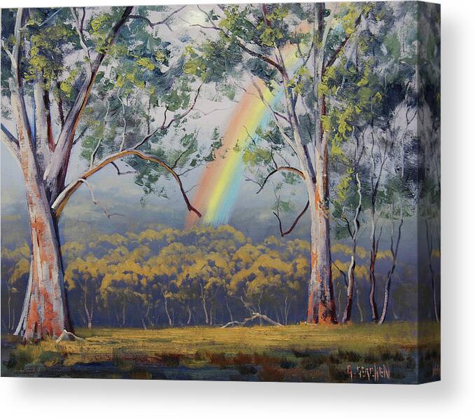 Rural Canvas Print featuring the painting Gums with Rainbow by Graham Gercken