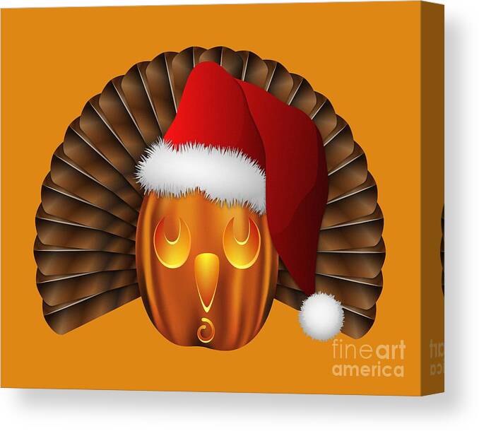 Holiday Graphic Canvas Print featuring the digital art Hallowgivingmas Santa Turkey Pumpkin by MM Anderson